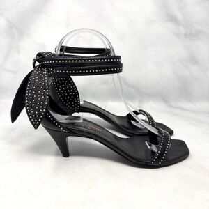 Saint Laurent Charlotte Studded Square Toe Low Kitten Sandal Heels Black 35.5